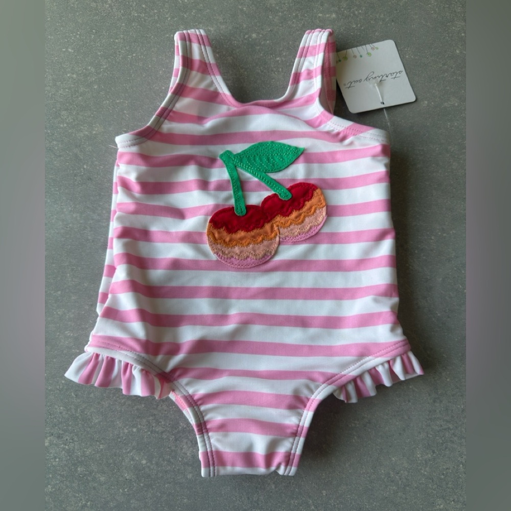 NWT Starting Out Baby Girl One Piece Swimsuit Pink Cherries